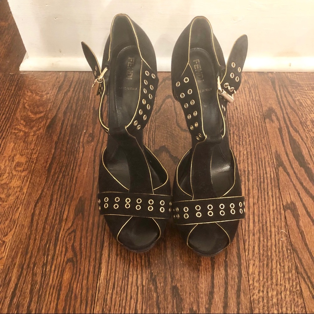 FENDI peep-toe heels with gold detail